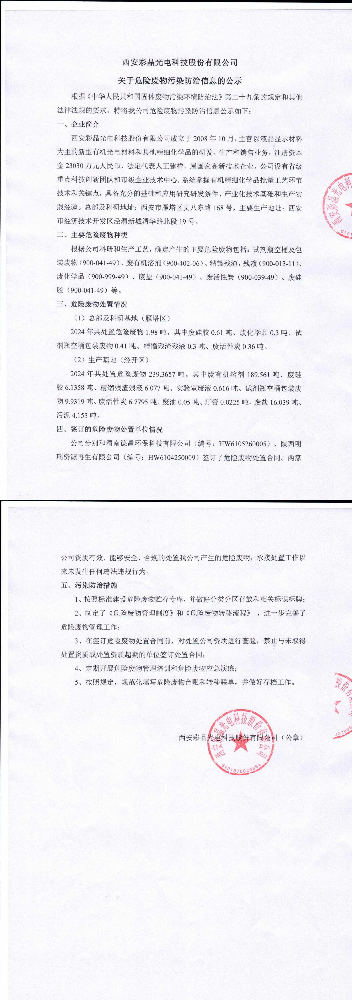 西安彩晶光電科技股份有限公司關(guān)于危險廢物污染防治信息的公示